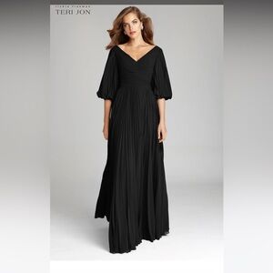 Rickie Freeman Teri Jon Chiffon V Neck Pleated gown